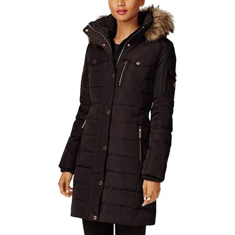 michael kors leather coat with hood|Michael Kors brown puffer jacket.